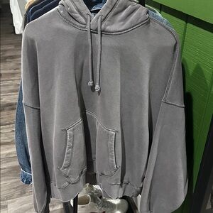 Abercrombie Distressed Cropped Gray Hoodie with Front Pocket